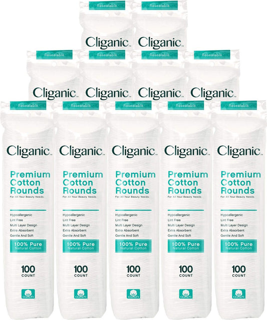 Cliganic Premium Cotton Rounds for Face (Bulk 1200 Count) – Hypoallergenic, Lint-Free, 100% Pure Cotton Makeup Remover Pads Avelisse