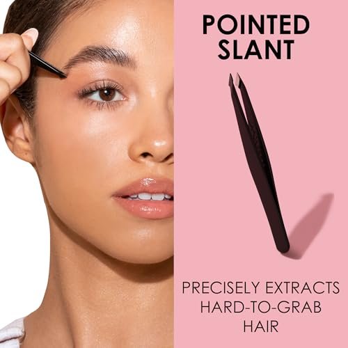 JAPONESQUE Pointed-Slant & Slant Tweezers, 2 Pack for Eyebrow Grooming, Facial Hair Removal, Rose Gold and Black, Stainless Steel - görsel 12