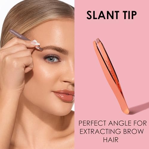 JAPONESQUE Pointed-Slant & Slant Tweezers, 2 Pack for Eyebrow Grooming, Facial Hair Removal, Rose Gold and Black, Stainless Steel - görsel 14