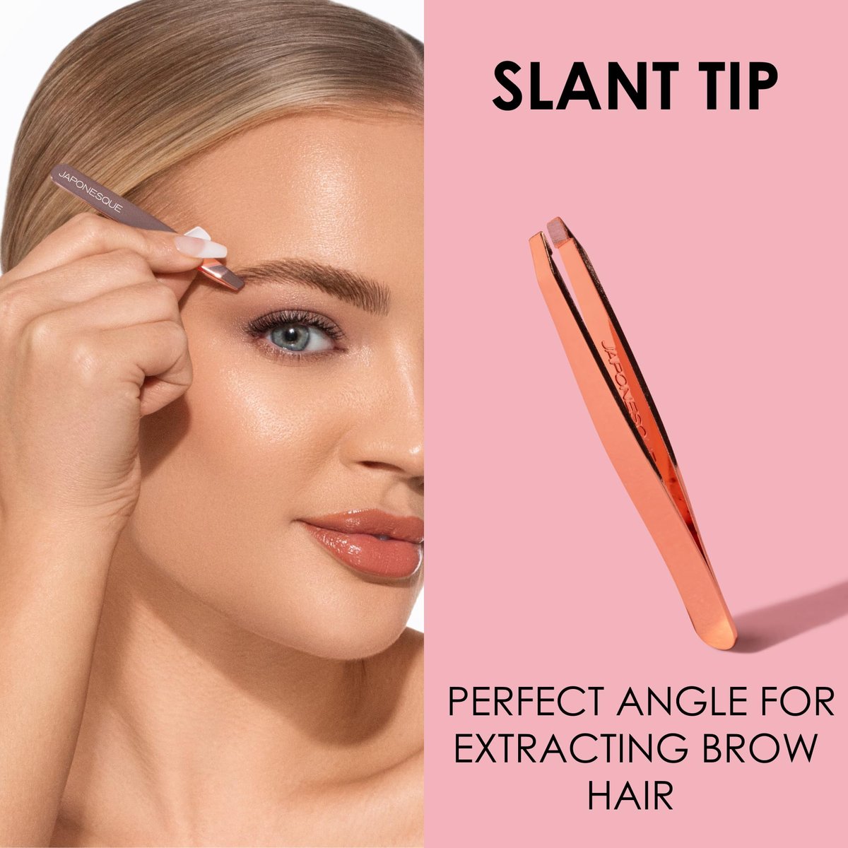JAPONESQUE Pointed-Slant & Slant Tweezers, 2 Pack for Eyebrow Grooming, Facial Hair Removal, Rose Gold and Black, Stainless Steel - görsel 13