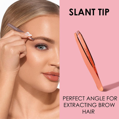 JAPONESQUE Pointed-Slant & Slant Tweezers, 2 Pack for Eyebrow Grooming, Facial Hair Removal, Rose Gold and Black, Stainless Steel