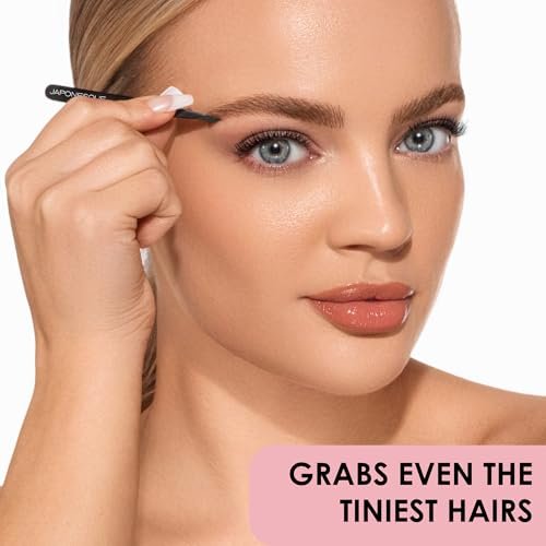JAPONESQUE Pointed-Slant & Slant Tweezers, 2 Pack for Eyebrow Grooming, Facial Hair Removal, Rose Gold and Black, Stainless Steel - görsel 16