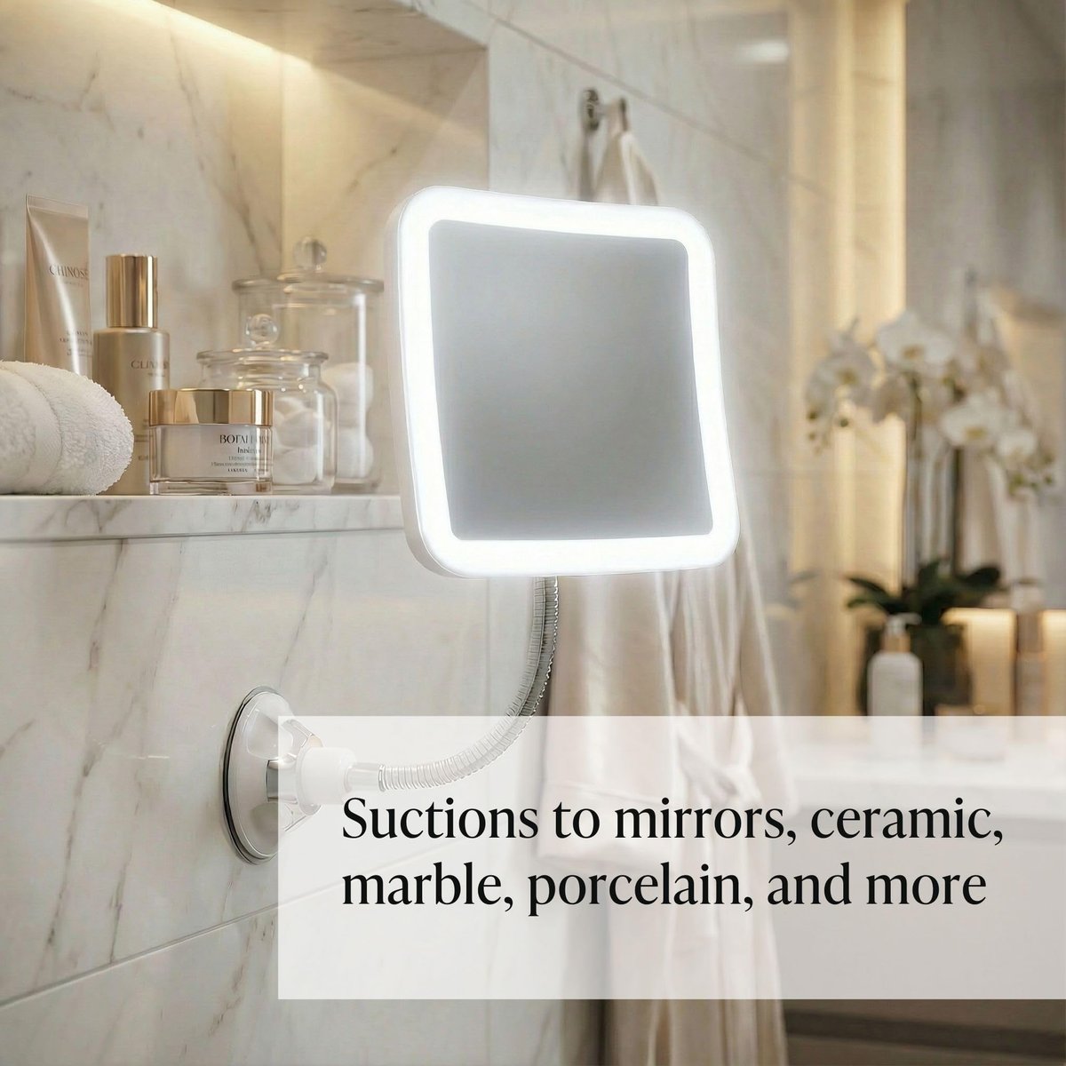 Fancii Flexible Magnifying Mirror 10X with LED Light and Gooseneck - Lighted Travel Makeup Mirror with Lock Suction, Natural Daylight LED, Cordless and Portable (Mira Plus) Avelisse