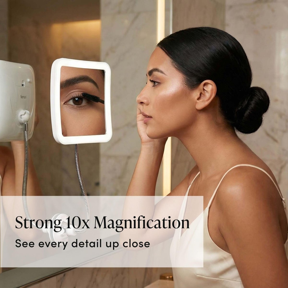 Fancii Flexible Magnifying Mirror 10X with LED Light and Gooseneck - Lighted Travel Makeup Mirror with Lock Suction, Natural Daylight LED, Cordless and Portable (Mira Plus) Avelisse