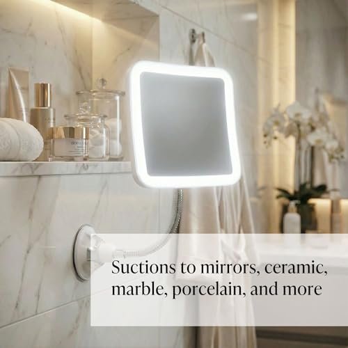 Fancii Flexible Magnifying Mirror 10X with LED Light and Gooseneck - Lighted Travel Makeup Mirror with Lock Suction, Natural Daylight LED, Cordless and Portable (Mira Plus) Avelisse