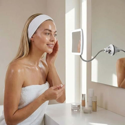 Fancii Flexible Magnifying Mirror 10X with LED Light and Gooseneck - Lighted Travel Makeup Mirror with Lock Suction, Natural Daylight LED, Cordless and Portable (Mira Plus) Avelisse