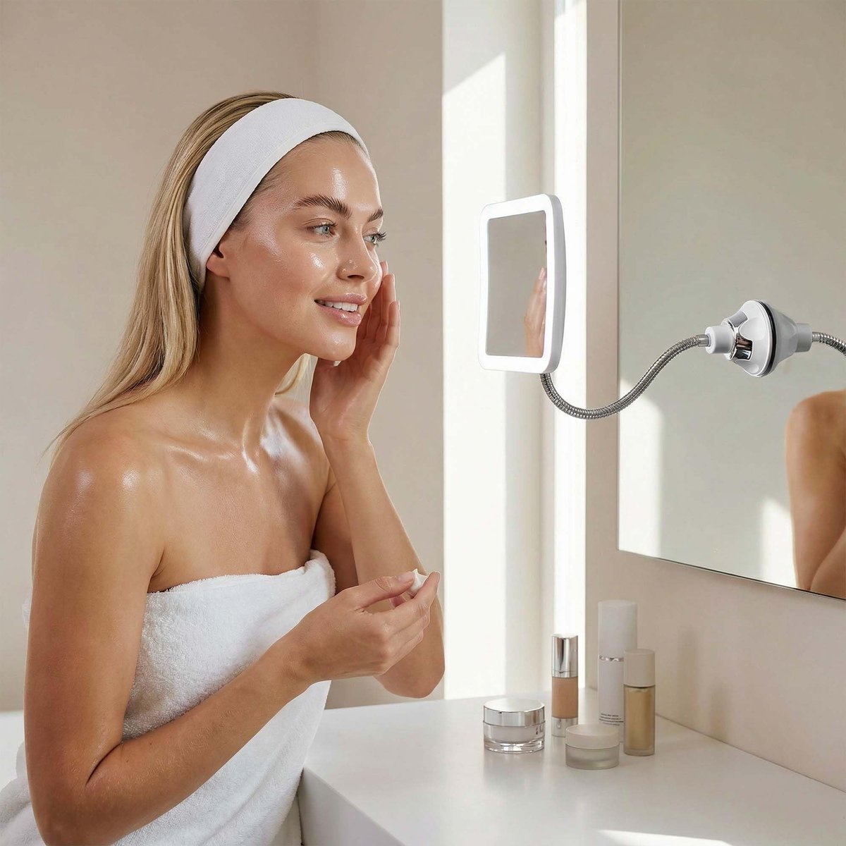 Fancii Flexible Magnifying Mirror 10X with LED Light and Gooseneck - Lighted Travel Makeup Mirror with Lock Suction, Natural Daylight LED, Cordless and Portable (Mira Plus) Avelisse