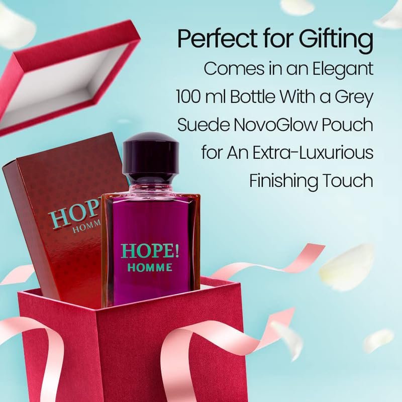 NovoGlow Hope Homme for Men - 100ml Eau De Parfum Spray - Spicy Floral & Intense Long-Lasting Fragrance Avelisse