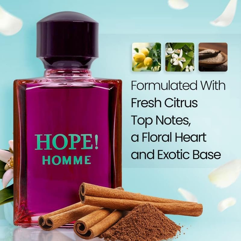 NovoGlow Hope Homme for Men - 100ml Eau De Parfum Spray - Spicy Floral & Intense Long-Lasting Fragrance Avelisse