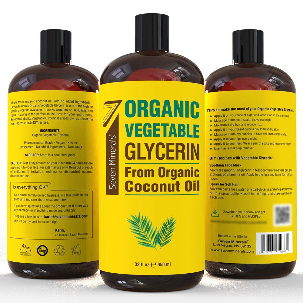 Organic Vegetable Glycerin - 32 fl oz - Made with Organic Coconut Oil, No Palm Oil - Therapeutical Grade for DIY Skincare, Hair & Nails Moisturizer Avelisse