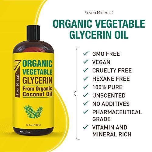 Organic Vegetable Glycerin - 32 fl oz - Made with Organic Coconut Oil, No Palm Oil - Therapeutical Grade for DIY Skincare, Hair & Nails Moisturizer Avelisse
