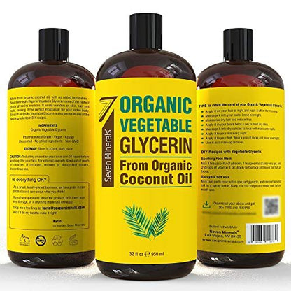 Organic Vegetable Glycerin - 32 fl oz - Made with Organic Coconut Oil, No Palm Oil - Therapeutical Grade for DIY Skincare, Hair & Nails Moisturizer Avelisse