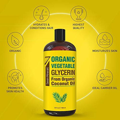 Organic Vegetable Glycerin - 32 fl oz - Made with Organic Coconut Oil, No Palm Oil - Therapeutical Grade for DIY Skincare, Hair & Nails Moisturizer Avelisse