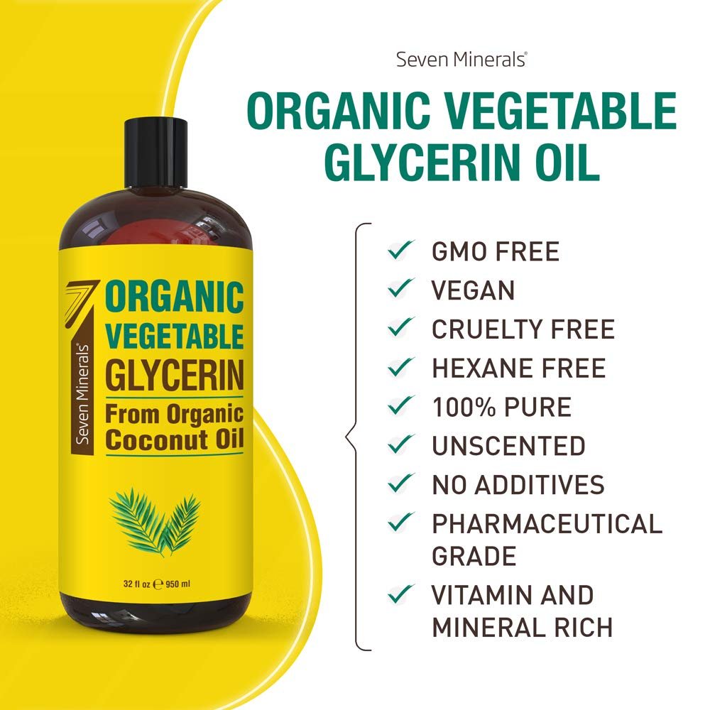Organic Vegetable Glycerin - 32 fl oz - Made with Organic Coconut Oil, No Palm Oil - Therapeutical Grade for DIY Skincare, Hair & Nails Moisturizer Avelisse