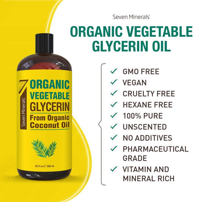 Organic Vegetable Glycerin - 32 fl oz - Made with Organic Coconut Oil, No Palm Oil - Therapeutical Grade for DIY Skincare, Hair & Nails Moisturizer Avelisse