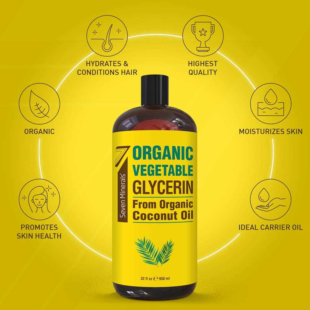 Organic Vegetable Glycerin - 32 fl oz - Made with Organic Coconut Oil, No Palm Oil - Therapeutical Grade for DIY Skincare, Hair & Nails Moisturizer Avelisse