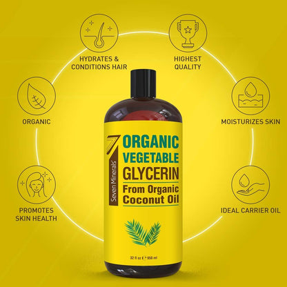 Organic Vegetable Glycerin - 32 fl oz - Made with Organic Coconut Oil, No Palm Oil - Therapeutical Grade for DIY Skincare, Hair & Nails Moisturizer Avelisse