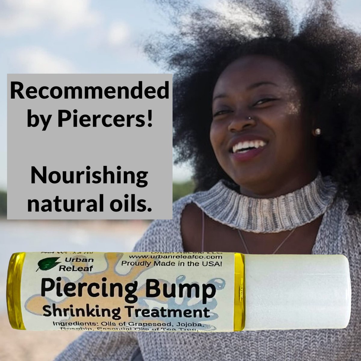 Urban ReLeaf Piercing Bump Shrinking Treatment – Gentle Natural Aftercare with Essential Oils, Roller-Ball Applicator for Scars, Nodules, Cartilage, Nose, Ear Spots Avelisse