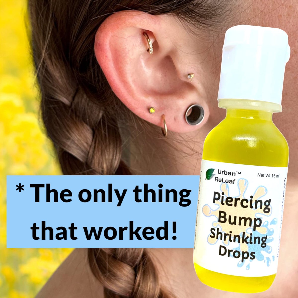 Urban ReLeaf Piercing Bump Shrinking Treatment – Gentle Natural Aftercare with Essential Oils, Roller-Ball Applicator for Scars, Nodules, Cartilage, Nose, Ear Spots Avelisse