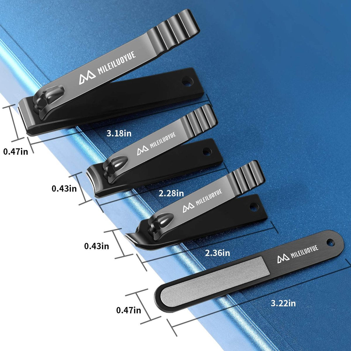 MILEILUOYUE Nail Clippers Set Black Stainless Steel – 4-Piece Nail Cutter & Sharp Oblique Toe Nail Clipper & Nail File for Men and Women, Gift-Ready - görsel 7