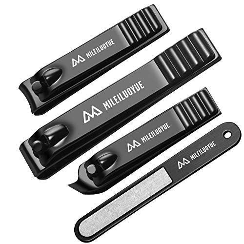 MILEILUOYUE Nail Clippers Set Black Stainless Steel – 4-Piece Nail Cutter & Sharp Oblique Toe Nail Clipper & Nail File for Men and Women, Gift-Ready - görsel 2