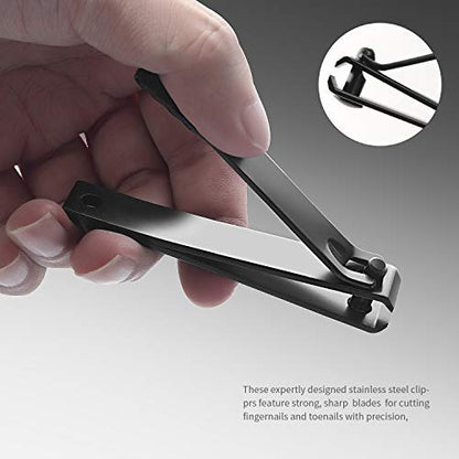 MILEILUOYUE Nail Clippers Set Black Stainless Steel – 4-Piece Nail Cutter & Sharp Oblique Toe Nail Clipper & Nail File for Men and Women, Gift-Ready