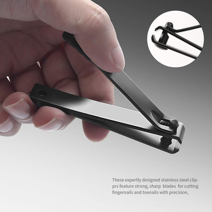 MILEILUOYUE Nail Clippers Set Black Stainless Steel – 4-Piece Nail Cutter & Sharp Oblique Toe Nail Clipper & Nail File for Men and Women, Gift-Ready