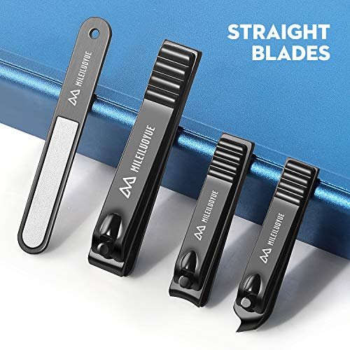 MILEILUOYUE Nail Clippers Set Black Stainless Steel – 4-Piece Nail Cutter & Sharp Oblique Toe Nail Clipper & Nail File for Men and Women, Gift-Ready - görsel 4