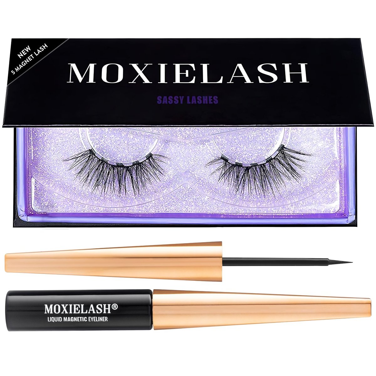 MoxieLash Sassy Kit - Mini Liquid Magnetic Eyeliner & Magnetic Eyelashes - No Glue, Mess-Free Application Avelisse