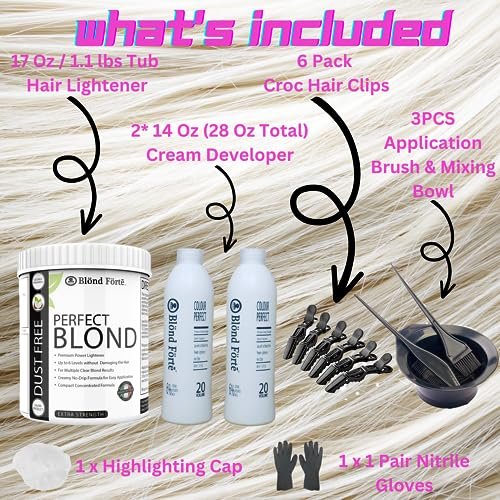 Blond Forte Perfect Blonde Hair Bleach Toner Lightener Kit – 800 ml 20 Volume Developer, Brush & Gloves – Made in Italy Avelisse