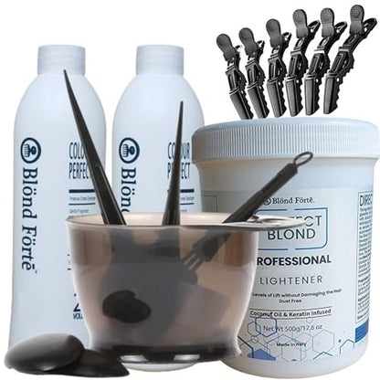 Blond Forte Perfect Blonde Hair Bleach Toner Lightener Kit – 800 ml 20 Volume Developer, Brush & Gloves – Made in Italy Avelisse