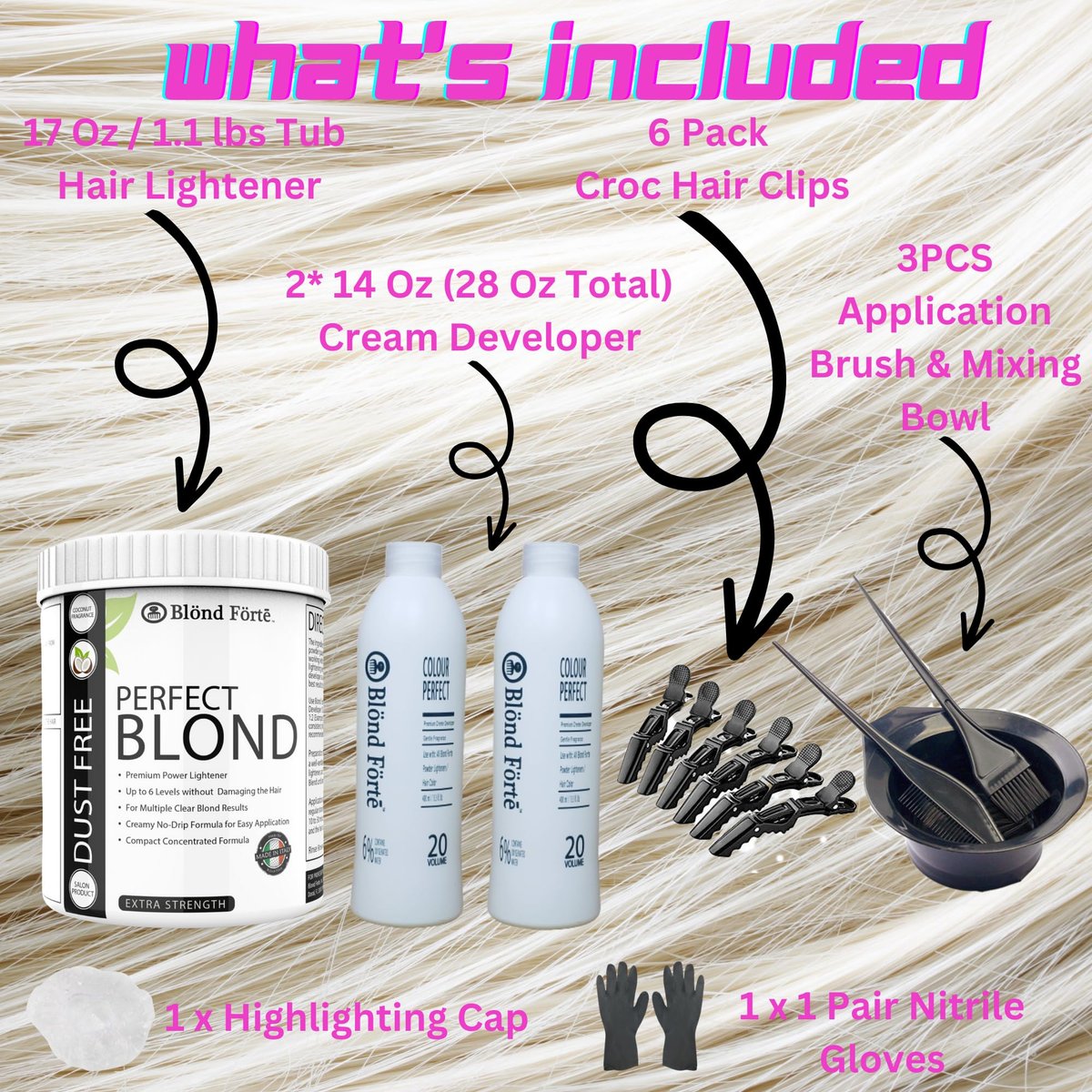 Blond Forte Perfect Blonde Hair Bleach Toner Lightener Kit – 800 ml 20 Volume Developer, Brush & Gloves – Made in Italy Avelisse