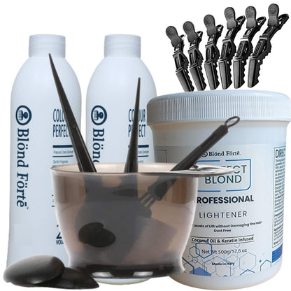 Blond Forte Perfect Blonde Hair Bleach Toner Lightener Kit – 800 ml 20 Volume Developer, Brush & Gloves – Made in Italy Avelisse