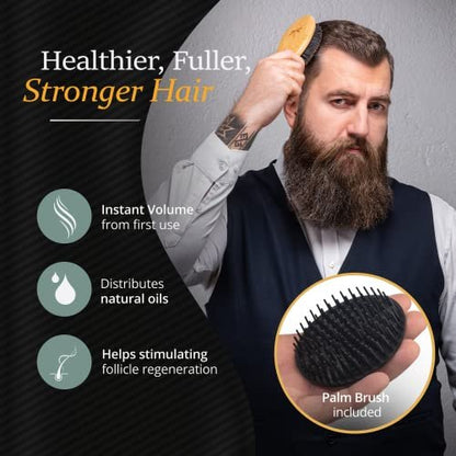 Belula Boar Bristle Hair Brush Set for Men - Soft Mens Hair Brush for Thin, Normal & Short Hair - Includes Wooden Comb, 2 Palm Brushes & Travel Bag Avelisse
