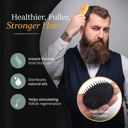 Belula Boar Bristle Hair Brush Set for Men - Soft Mens Hair Brush for Thin, Normal & Short Hair - Includes Wooden Comb, 2 Palm Brushes & Travel Bag Avelisse