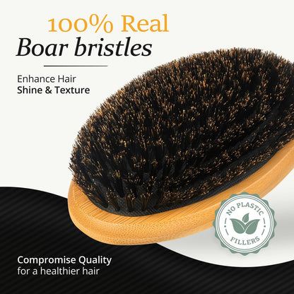 Belula Boar Bristle Hair Brush Set for Men - Soft Mens Hair Brush for Thin, Normal & Short Hair - Includes Wooden Comb, 2 Palm Brushes & Travel Bag Avelisse