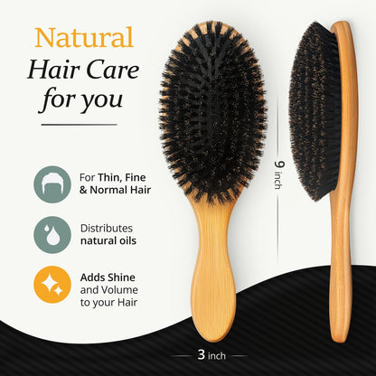 Belula Boar Bristle Hair Brush Set for Men - Soft Mens Hair Brush for Thin, Normal & Short Hair - Includes Wooden Comb, 2 Palm Brushes & Travel Bag Avelisse