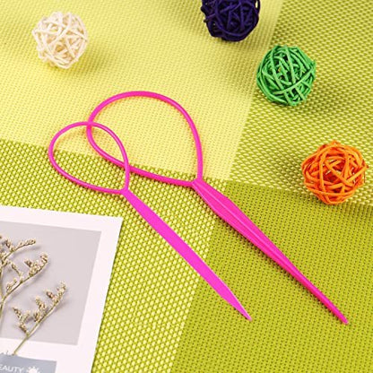 WSYUB Topsy Tail Tools - 10 Pack Hair Styling Accessories for French Braids, Large & Trumpet Sizes, 5 Colors, Silicone Loop