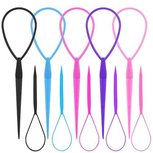 WSYUB Topsy Tail Tools - 10 Pack Hair Styling Accessories for French Braids, Large & Trumpet Sizes, 5 Colors, Silicone Loop - görsel 2