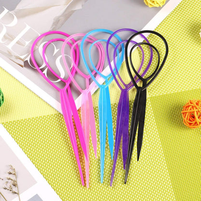 WSYUB Topsy Tail Tools - 10 Pack Hair Styling Accessories for French Braids, Large & Trumpet Sizes, 5 Colors, Silicone Loop
