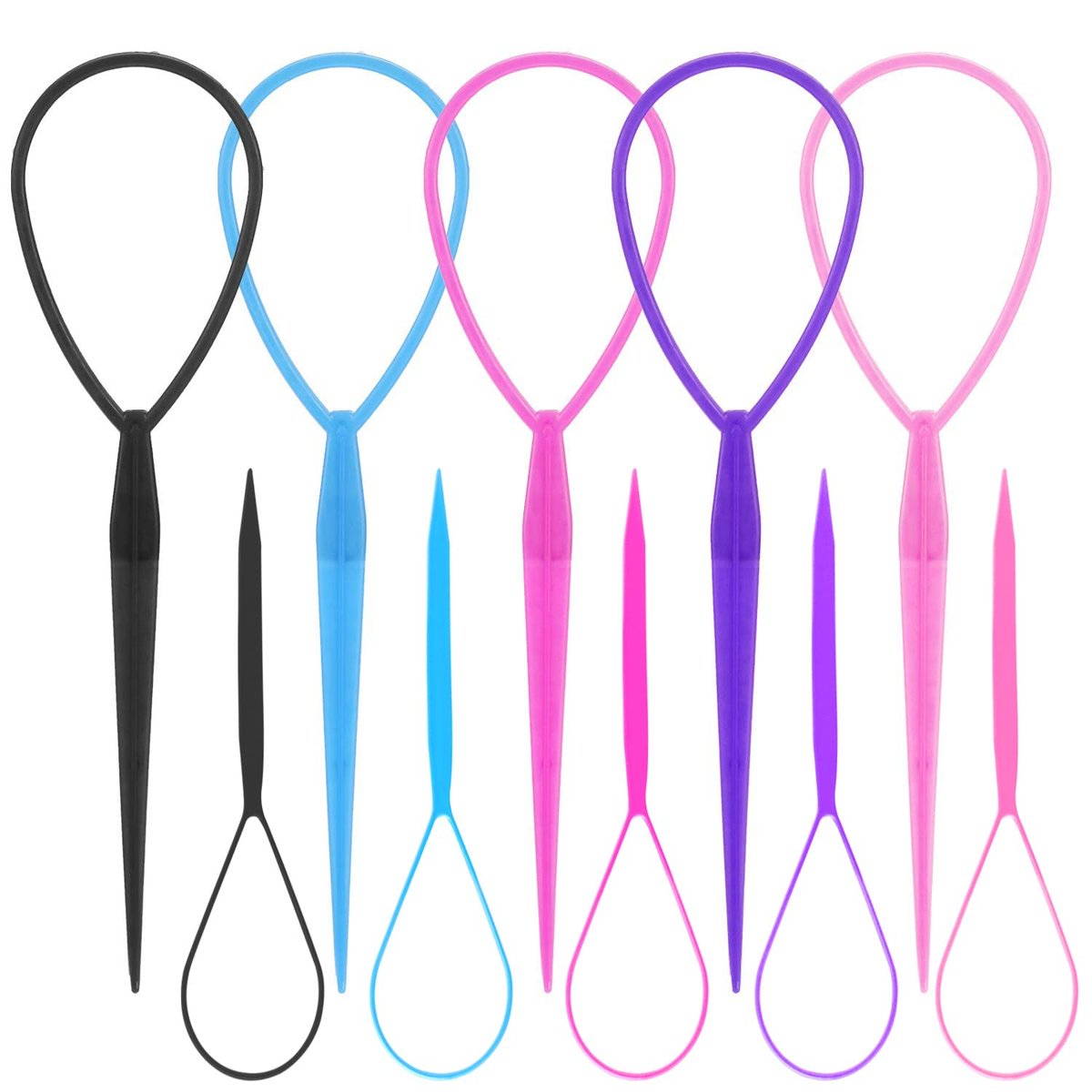 WSYUB Topsy Tail Tools - 10 Pack Hair Styling Accessories for French Braids, Large & Trumpet Sizes, 5 Colors, Silicone Loop - görsel 1