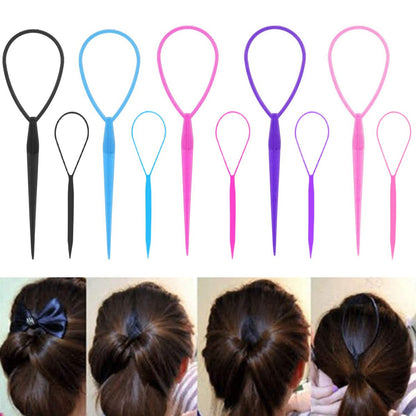 WSYUB Topsy Tail Tools - 10 Pack Hair Styling Accessories for French Braids, Large & Trumpet Sizes, 5 Colors, Silicone Loop