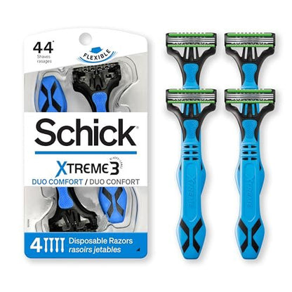 Schick Xtreme 3 Duo Comfort Disposable Razor for Men, 4 Count - Smooth & Reliable Shave