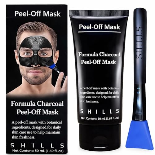SHILLS Charcoal Mask for Men with Brush Set – Deep Pore Cleansing Face Mask, 1.69 fl oz - görsel 1