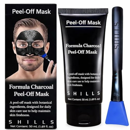 SHILLS Charcoal Mask for Men with Brush Set – Deep Pore Cleansing Face Mask, 1.69 fl oz