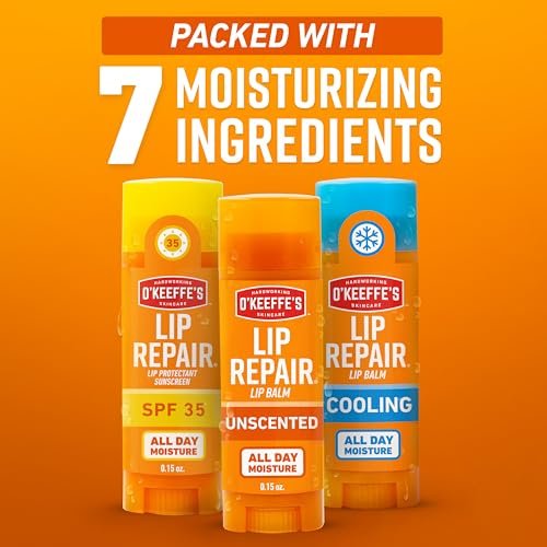 O'Keeffe's Lip Repair Lip Balm Set for Dry, Cracked Lips - Stick (Pack of 3: 1 Cooling + 1 Unscented + 1 SPF) - Moisturizer for Extremely Cracked, Dry Lips - görsel 10