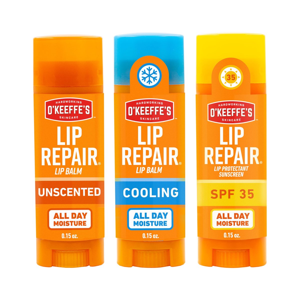 O'Keeffe's Lip Repair Lip Balm Set for Dry, Cracked Lips - Stick (Pack of 3: 1 Cooling + 1 Unscented + 1 SPF) - Moisturizer for Extremely Cracked, Dry Lips - görsel 1