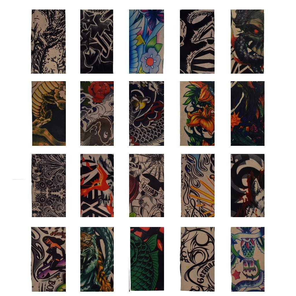 HOVEOX 20-Pack Temporary Tattoo Arm Sleeves – Multi-Colored Sunscreen Slip Accessories - görsel 5