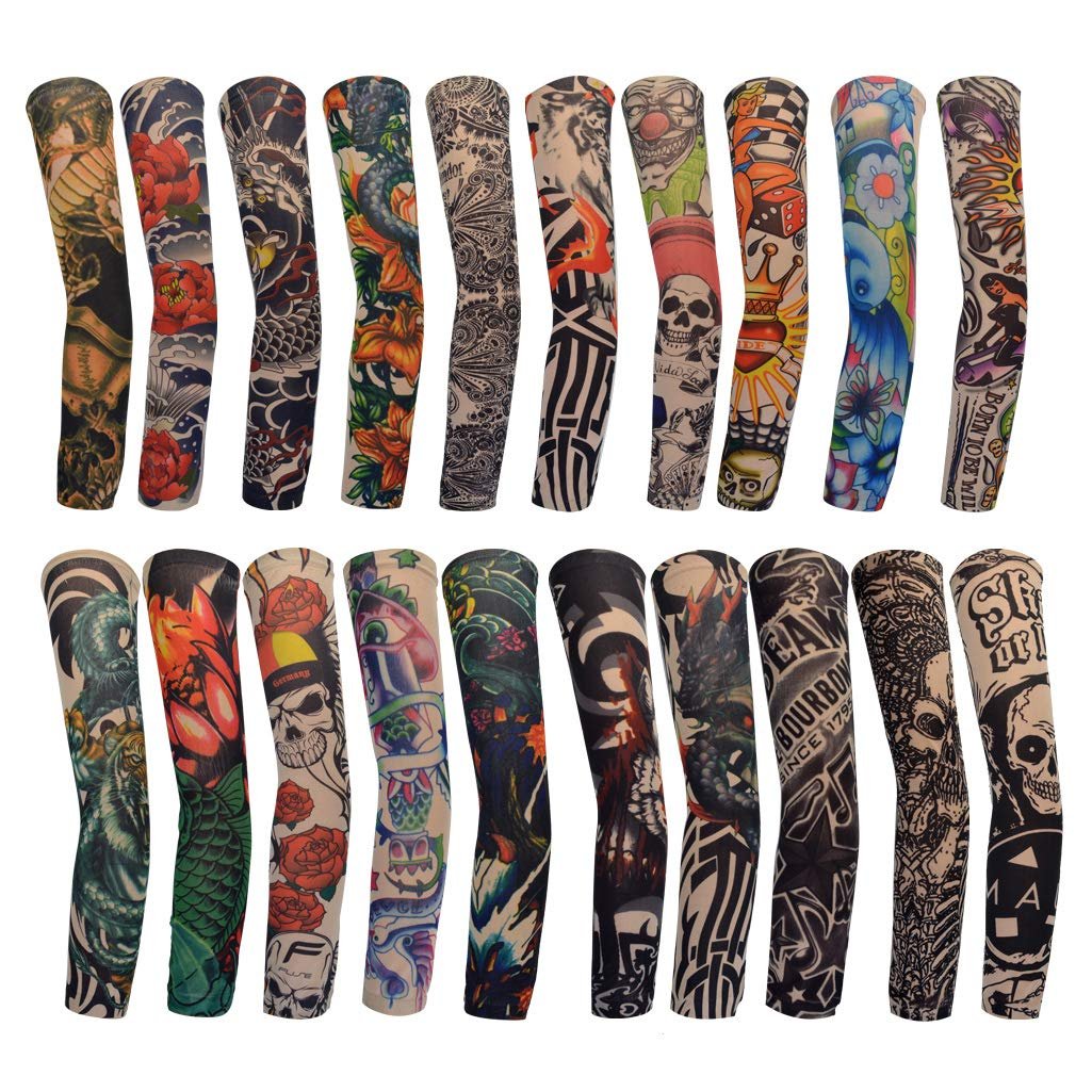 HOVEOX 20-Pack Temporary Tattoo Arm Sleeves – Multi-Colored Sunscreen Slip Accessories - görsel 1
