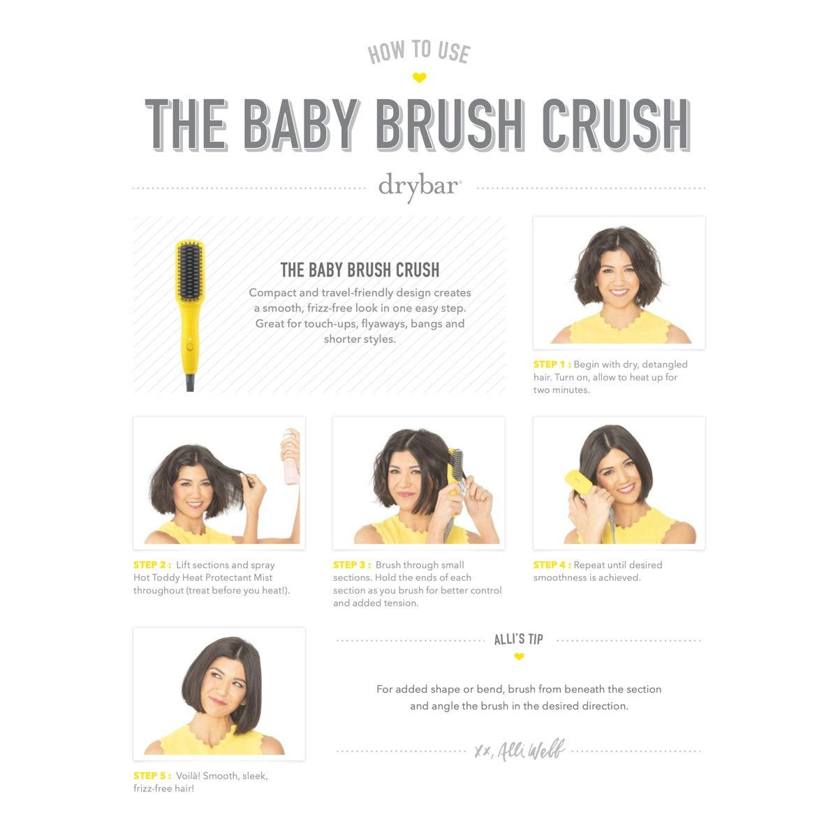 Drybar The Baby Brush Crush Mini Heated Straightening Brush - Corded Electric, Yellow Avelisse